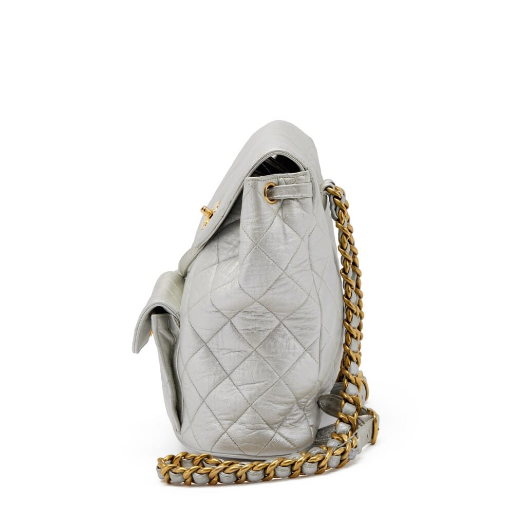 Silver Quilted Lambskin Medium Timeless CC Duma Backpack Gold Hardware, 1991-1994
