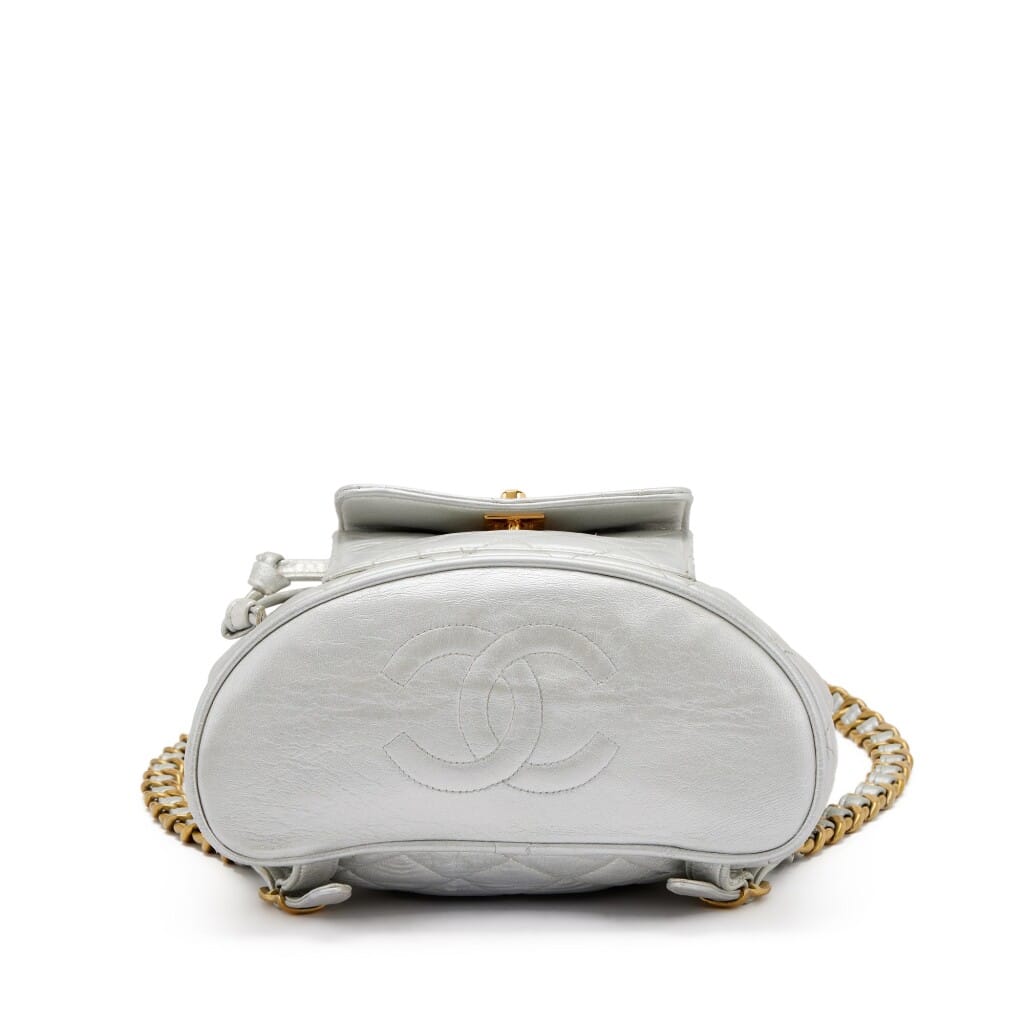 Silver Quilted Lambskin Medium Timeless CC Duma Backpack Gold Hardware, 1991-1994