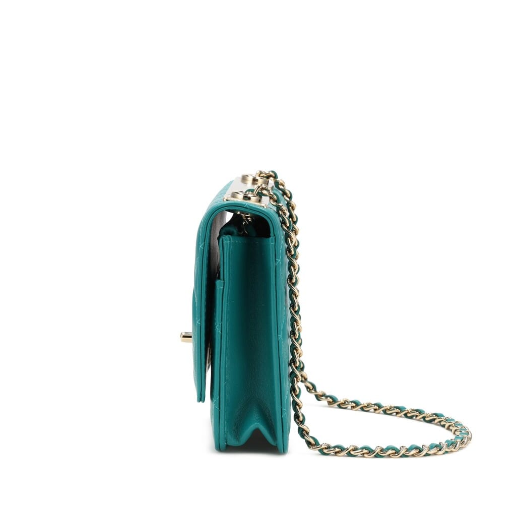 Green Quilted Lambskin Trendy CC WOC Wallet On Chain Gold Hardware, 2019