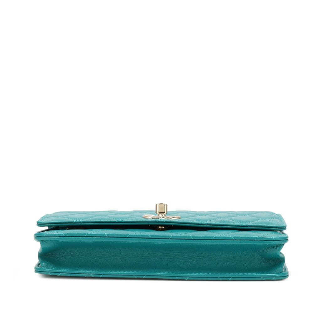 Green Quilted Lambskin Trendy CC WOC Wallet On Chain Gold Hardware, 2019