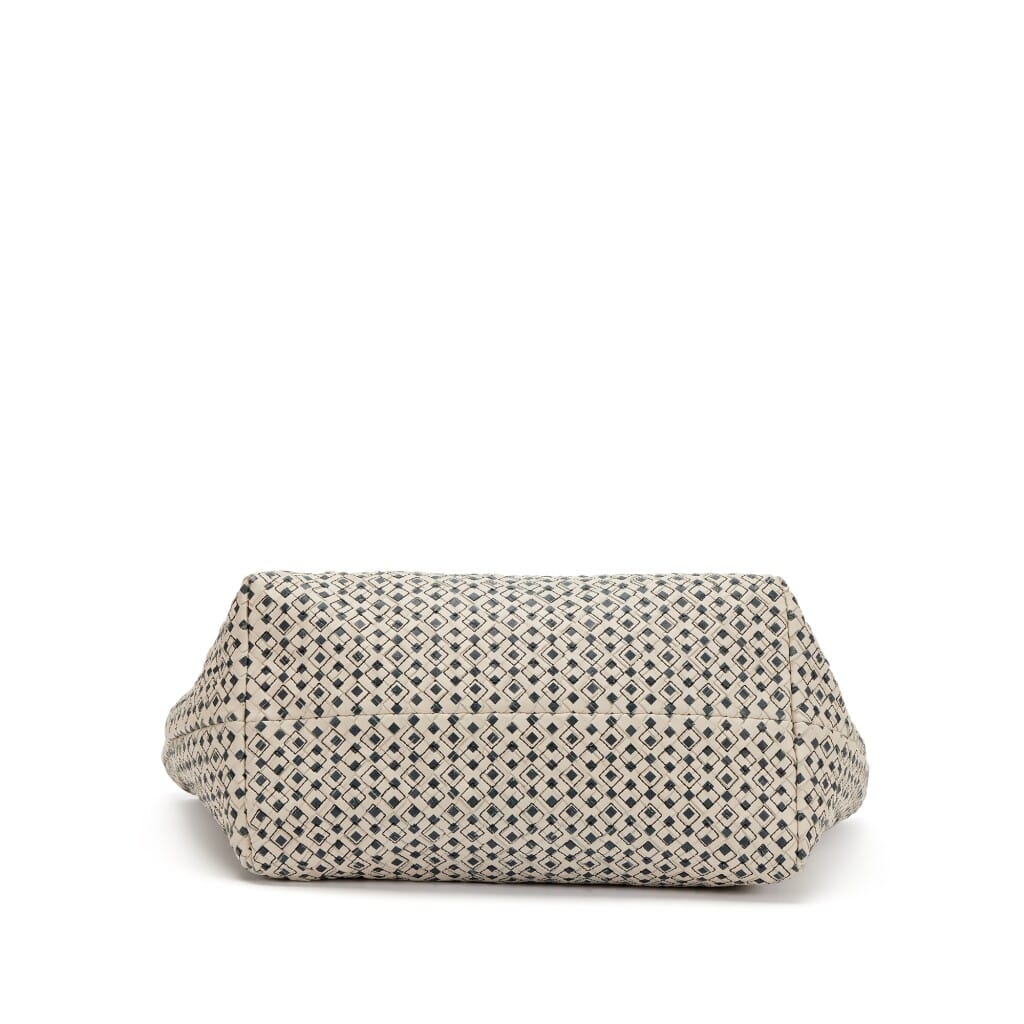 Black and Creme Printed Intrecciato Nappa Leather and Ayers Snakeskin Medium Tote Black Hardware