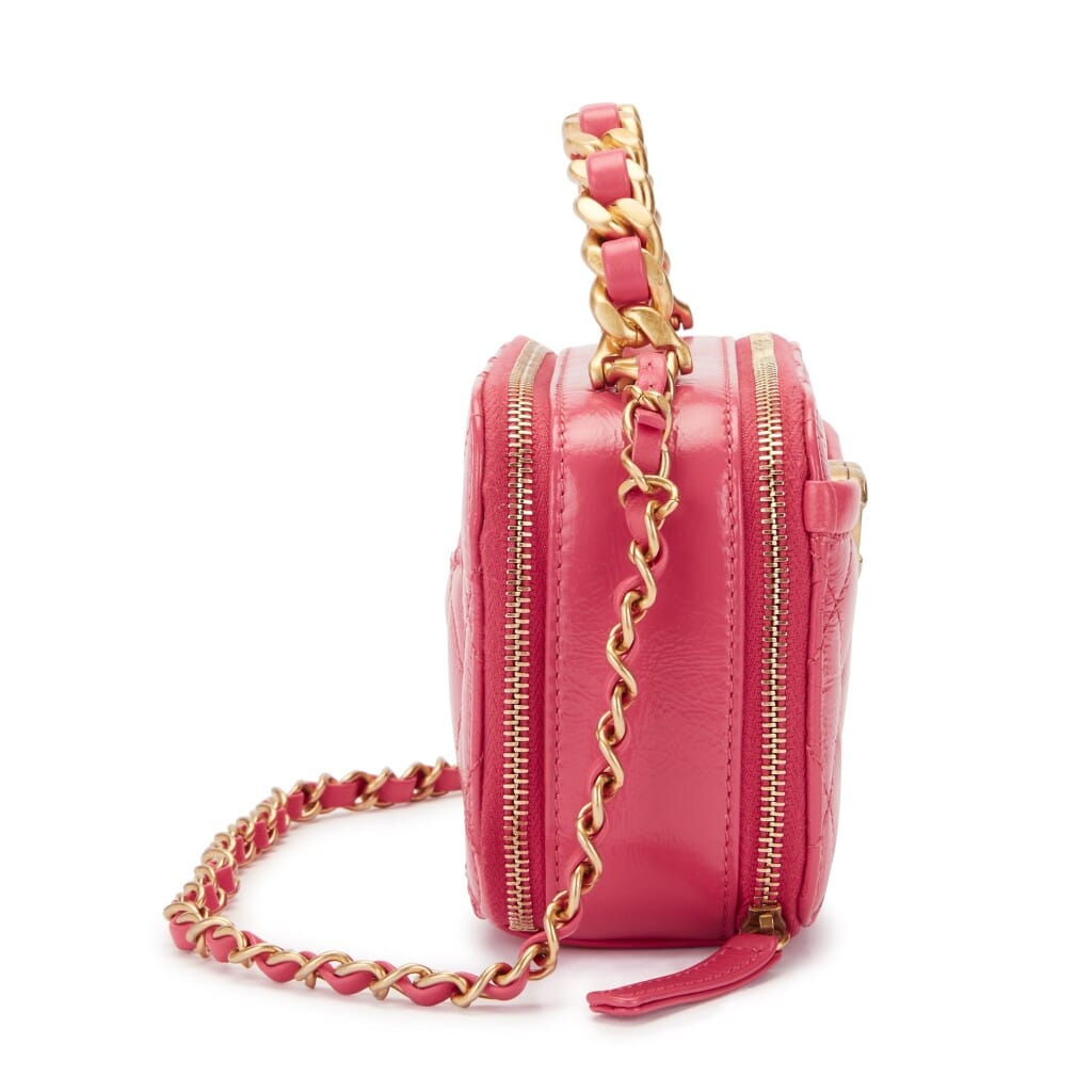 Chanel Pink Quilted Aged Glazed Calfskin Mini Vanity with Chain Gold Hardware, 2020