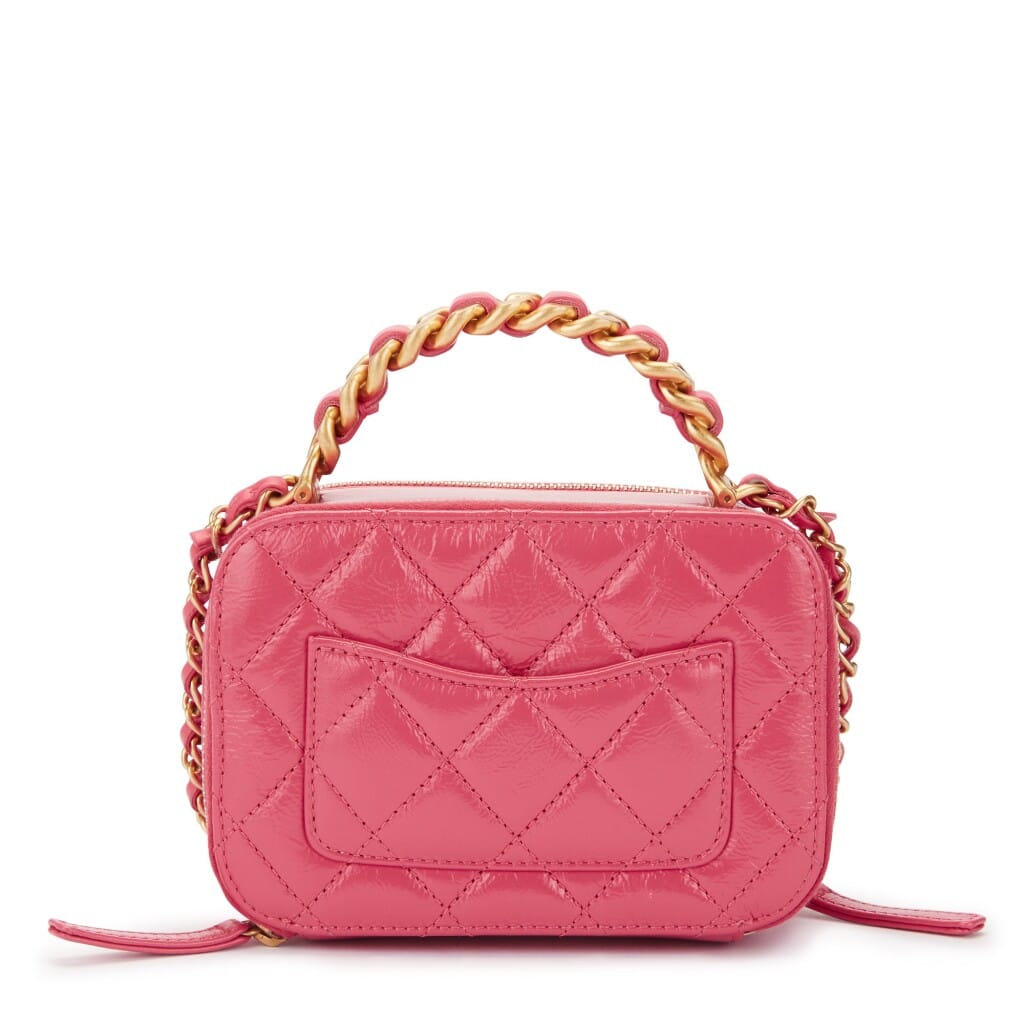 Chanel Pink Quilted Aged Glazed Calfskin Mini Vanity with Chain Gold Hardware, 2020