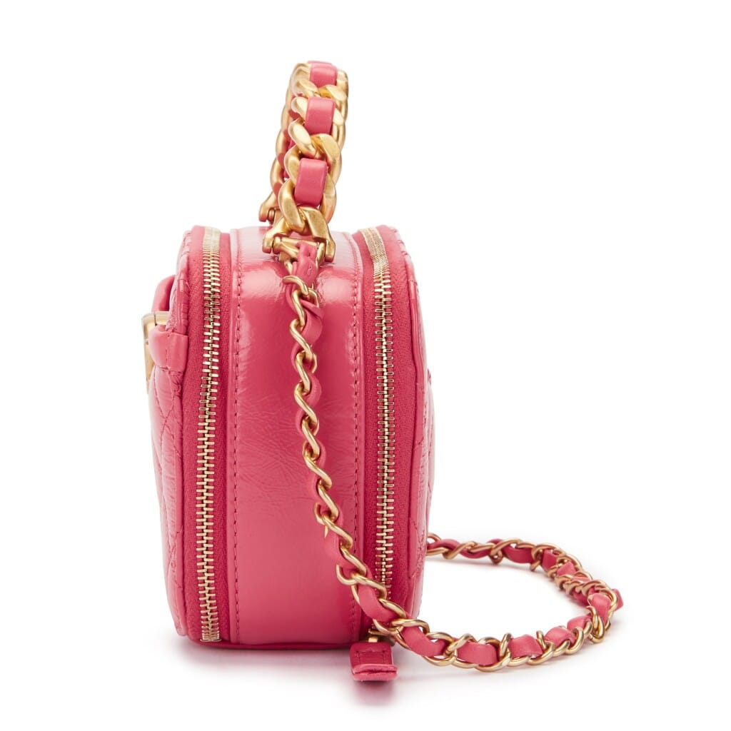 Chanel Pink Quilted Aged Glazed Calfskin Mini Vanity with Chain Gold Hardware, 2020