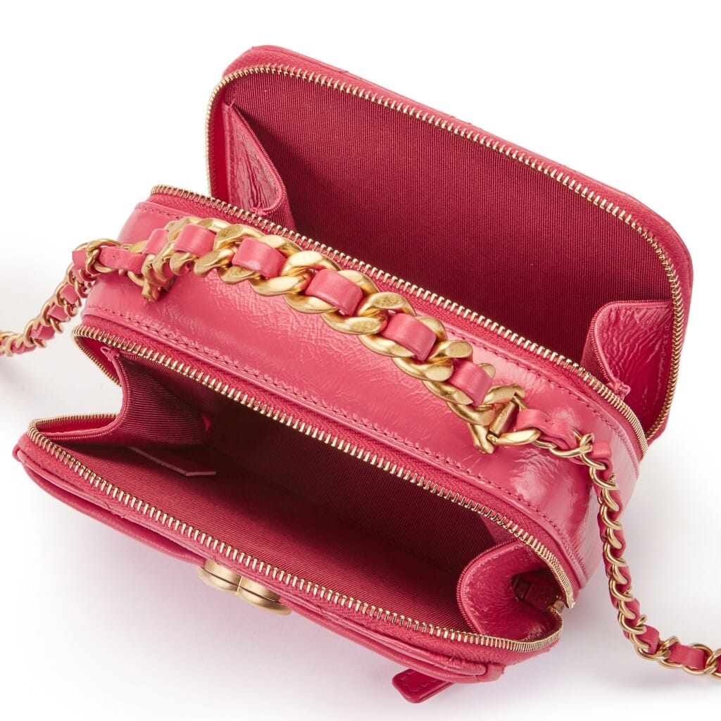 Chanel Pink Quilted Aged Glazed Calfskin Mini Vanity with Chain Gold Hardware, 2020