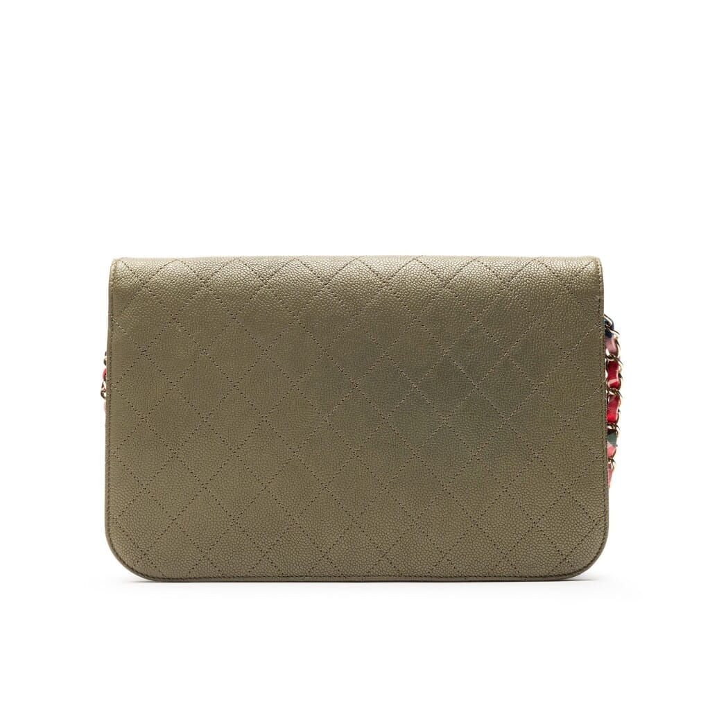 Olive Quilted Caviar Thread Around Chain Flap Bag Gold Hardware, 2017
