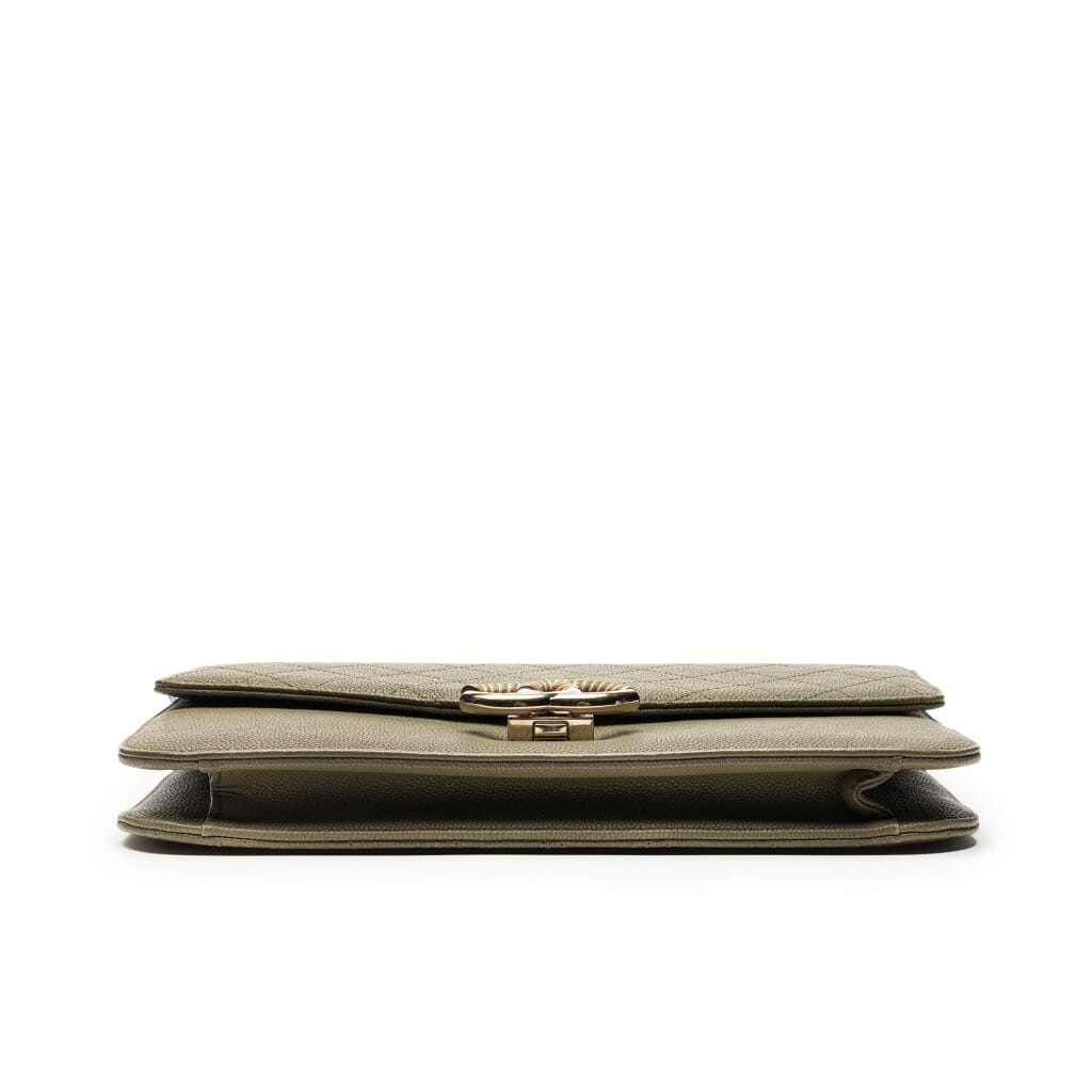 Olive Quilted Caviar Thread Around Chain Flap Bag Gold Hardware, 2017
