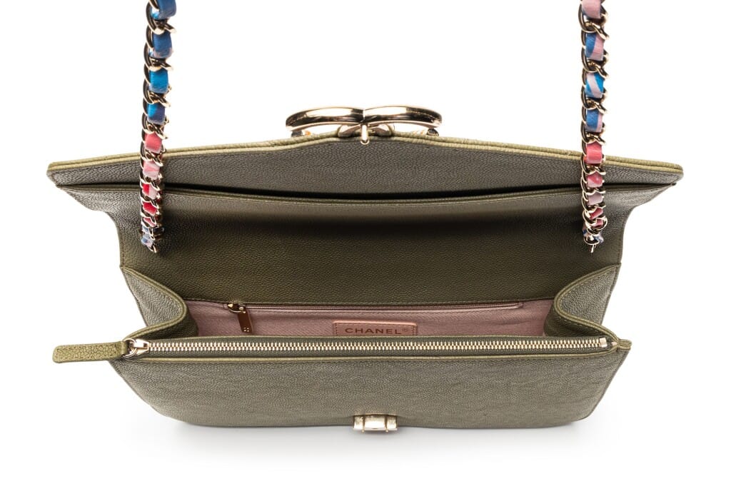 Olive Quilted Caviar Thread Around Chain Flap Bag Gold Hardware, 2017