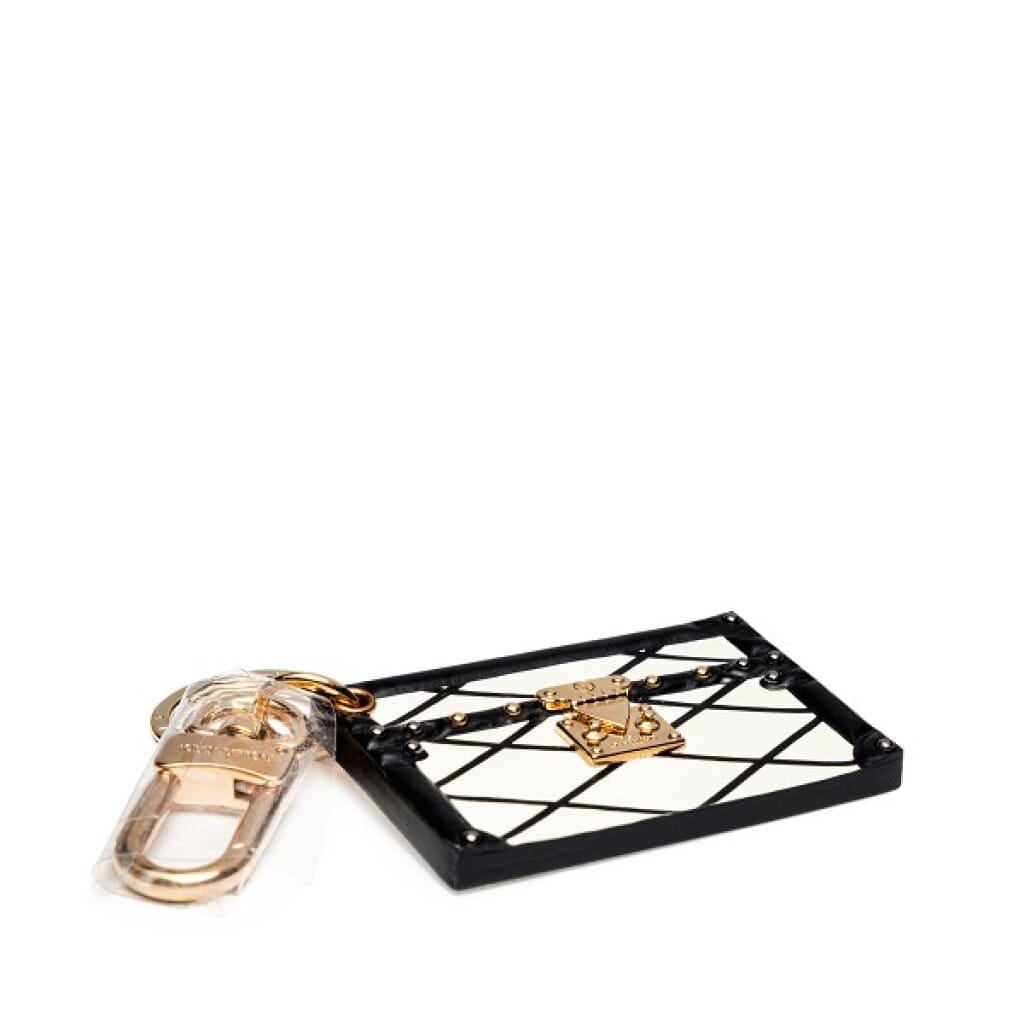 White and Black Leather Petite Malle Malletage Bag Charm Gold Hardware