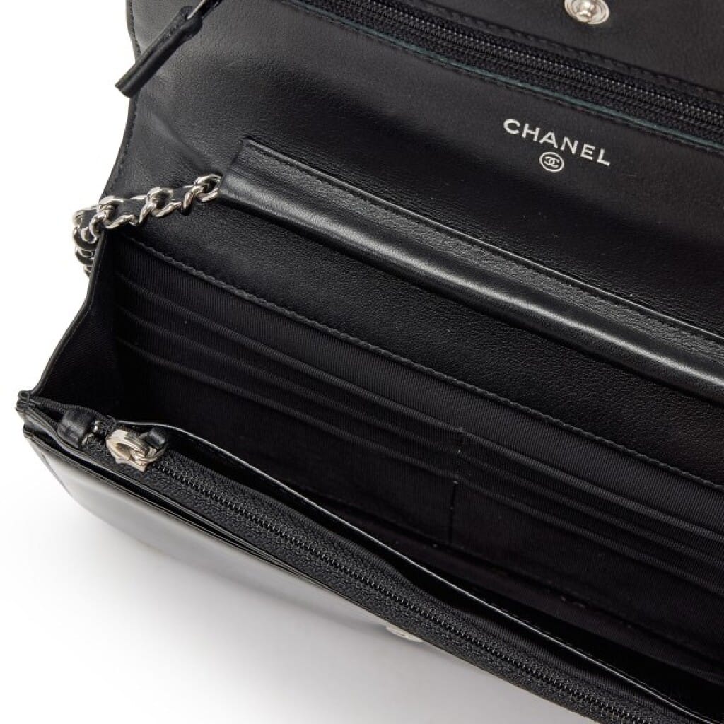 Black Patent Leather CC WOC Wallet on Chain Silver Hardware, 2012-2013