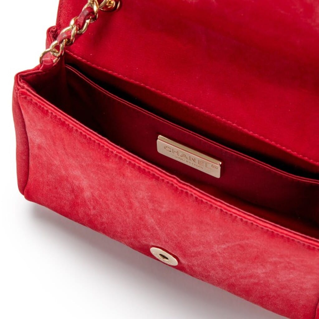 Red Quilted Satin Camelia Mini Flap Gold Hardware, 2009-2010