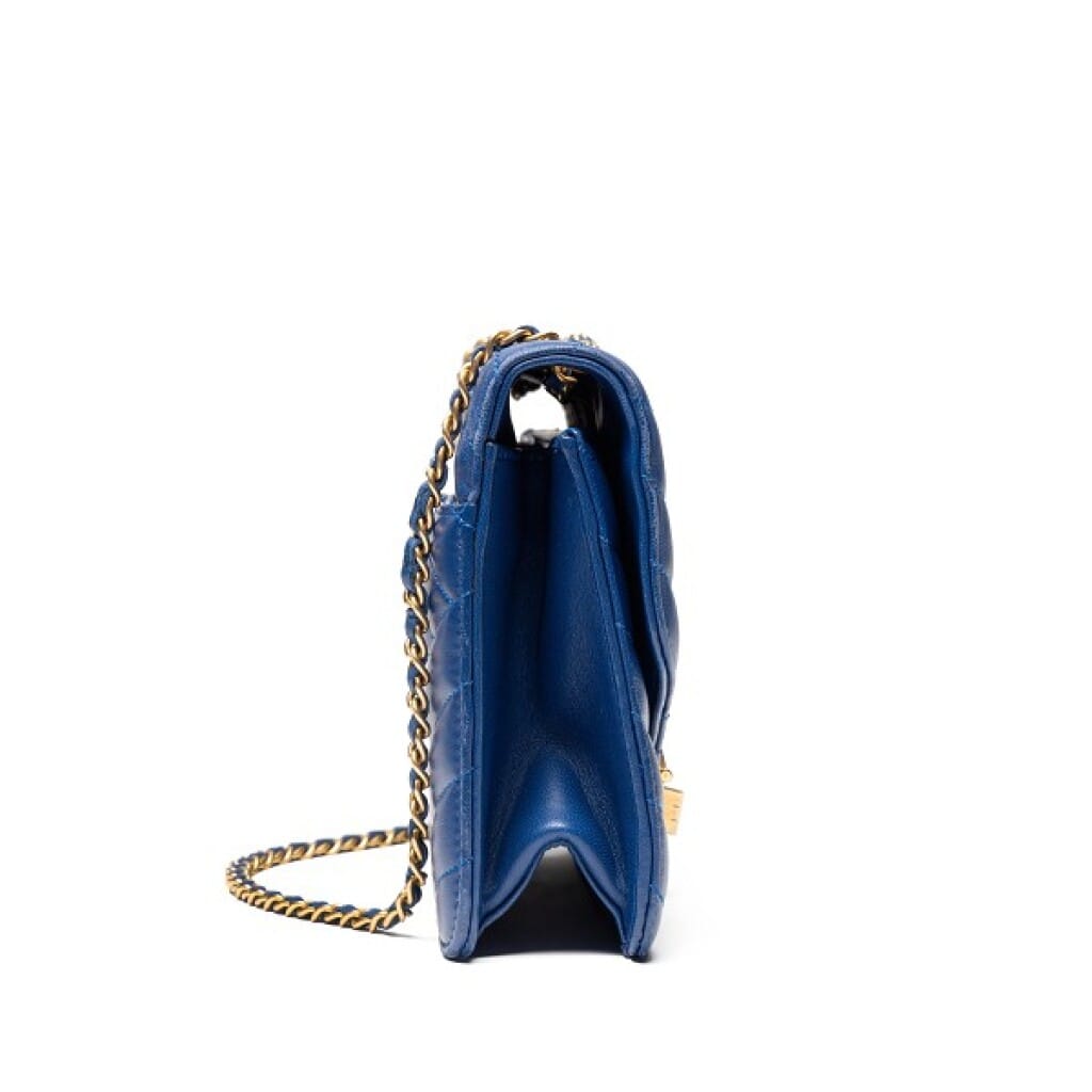Blue Chevron Quilted Lambskin Retro Clasp Flap Bag Gold Hardware, 2012-2013