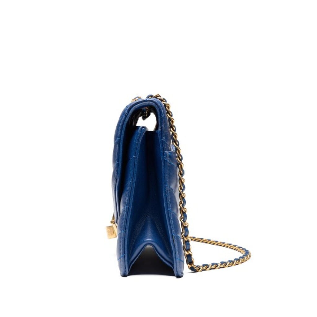 Blue Chevron Quilted Lambskin Retro Clasp Flap Bag Gold Hardware, 2012-2013