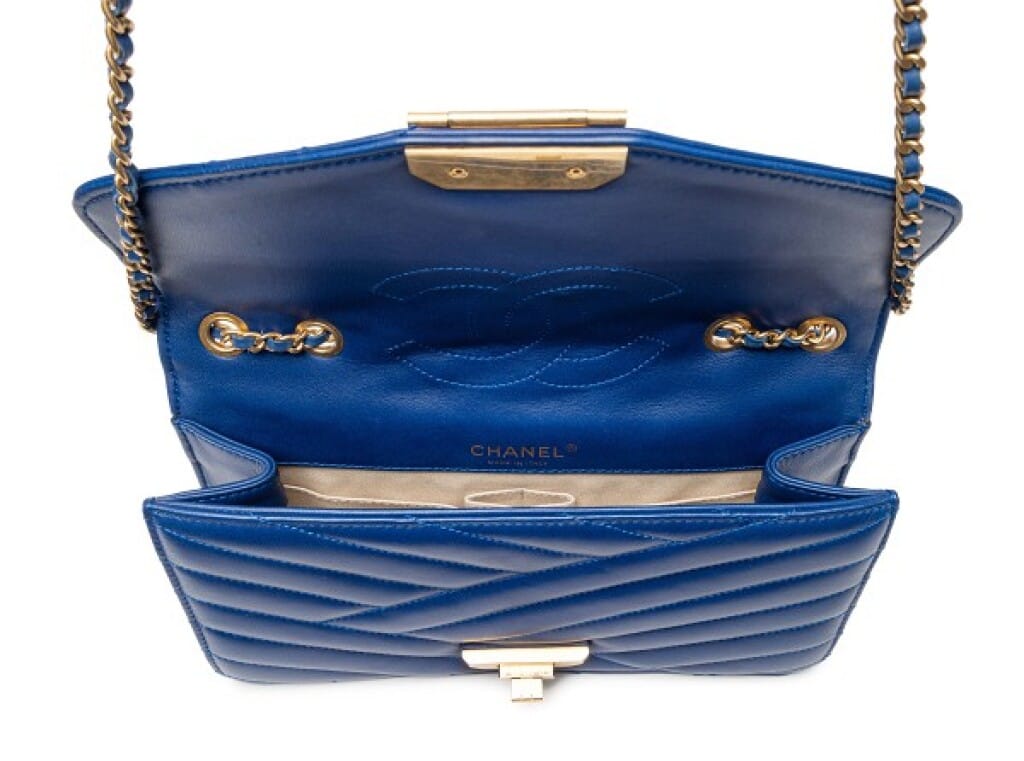 Blue Chevron Quilted Lambskin Retro Clasp Flap Bag Gold Hardware, 2012-2013