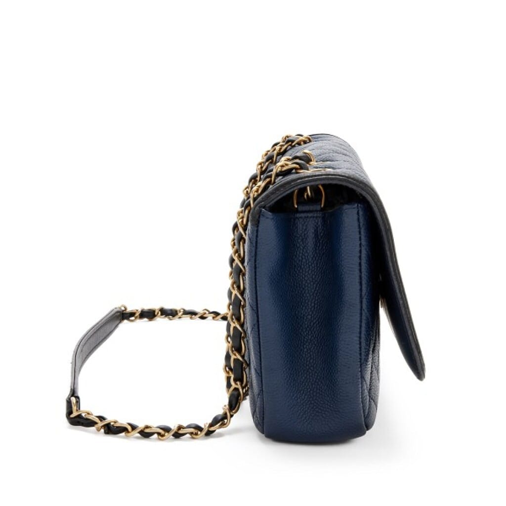 Navy Quilted Caviar and Black Lambskin Medium CC Filigree Flap Bag Gold Hardware, 2017