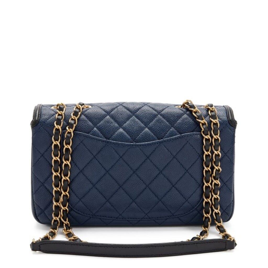 Navy Quilted Caviar and Black Lambskin Medium CC Filigree Flap Bag Gold Hardware, 2017
