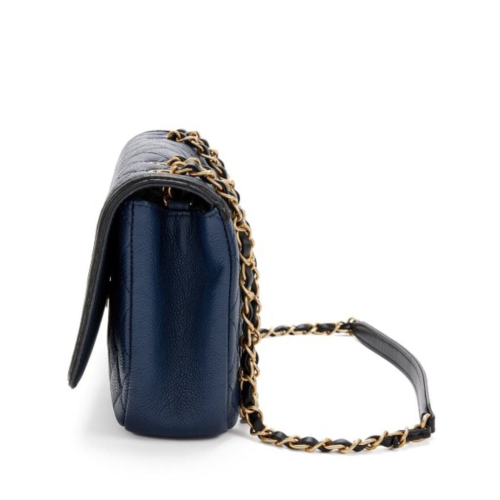Navy Quilted Caviar and Black Lambskin Medium CC Filigree Flap Bag Gold Hardware, 2017