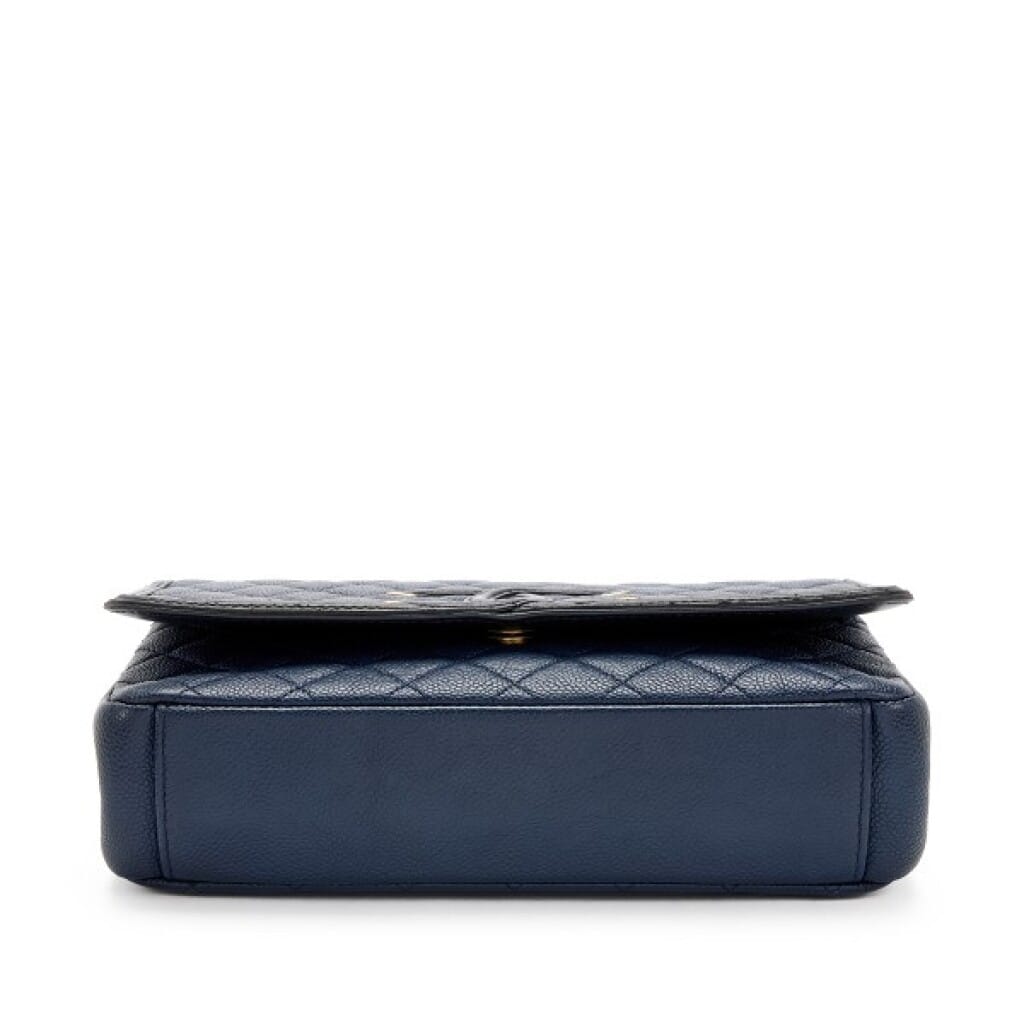 Navy Quilted Caviar and Black Lambskin Medium CC Filigree Flap Bag Gold Hardware, 2017