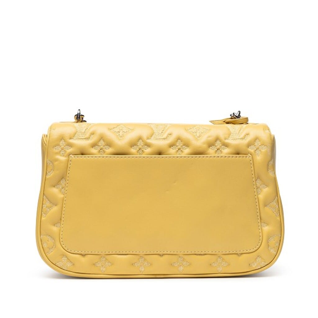 Yellow Embroidered Monogram Puffy Lambskin Mama Broderie Pochette Silver Hardware, 2012