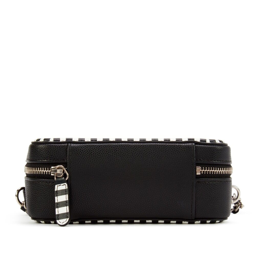 Black and White Quilted Grained Calfskin Mini Filigree Clutch with Chain Silver Hardware, 2019