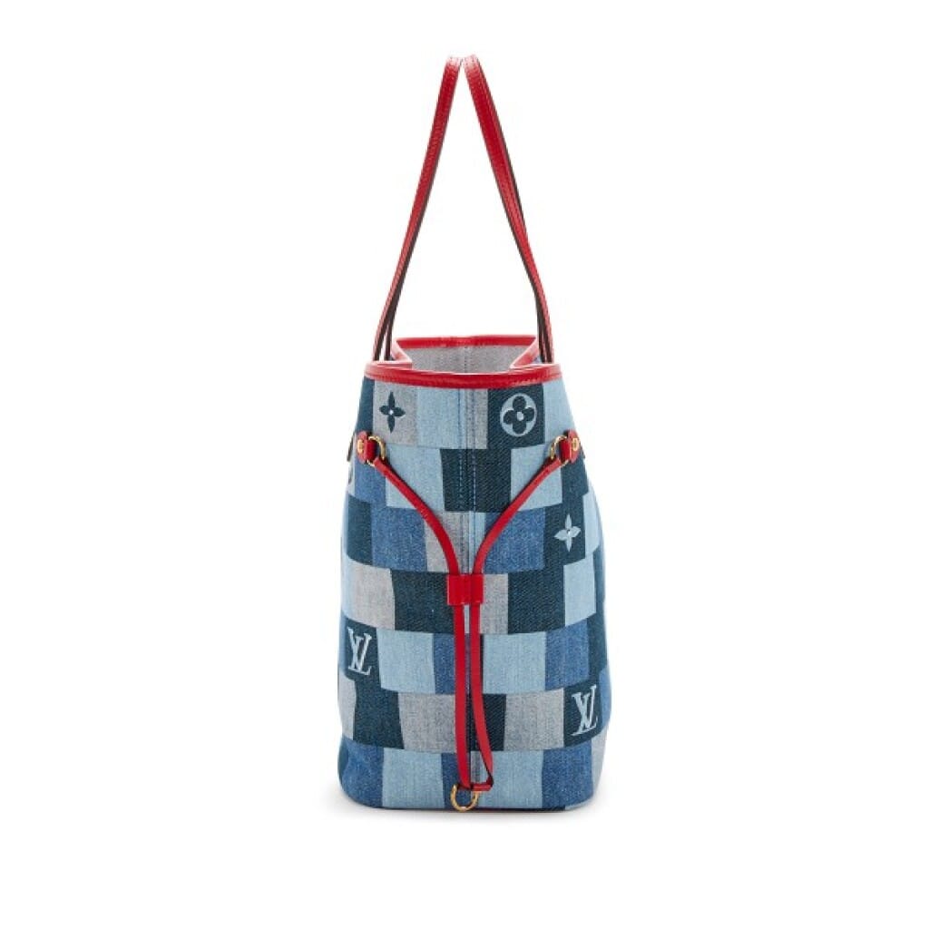 Blue and Red Damier Monogram Patchwork Denim Neverfull MM Gold Hardware, 2019
