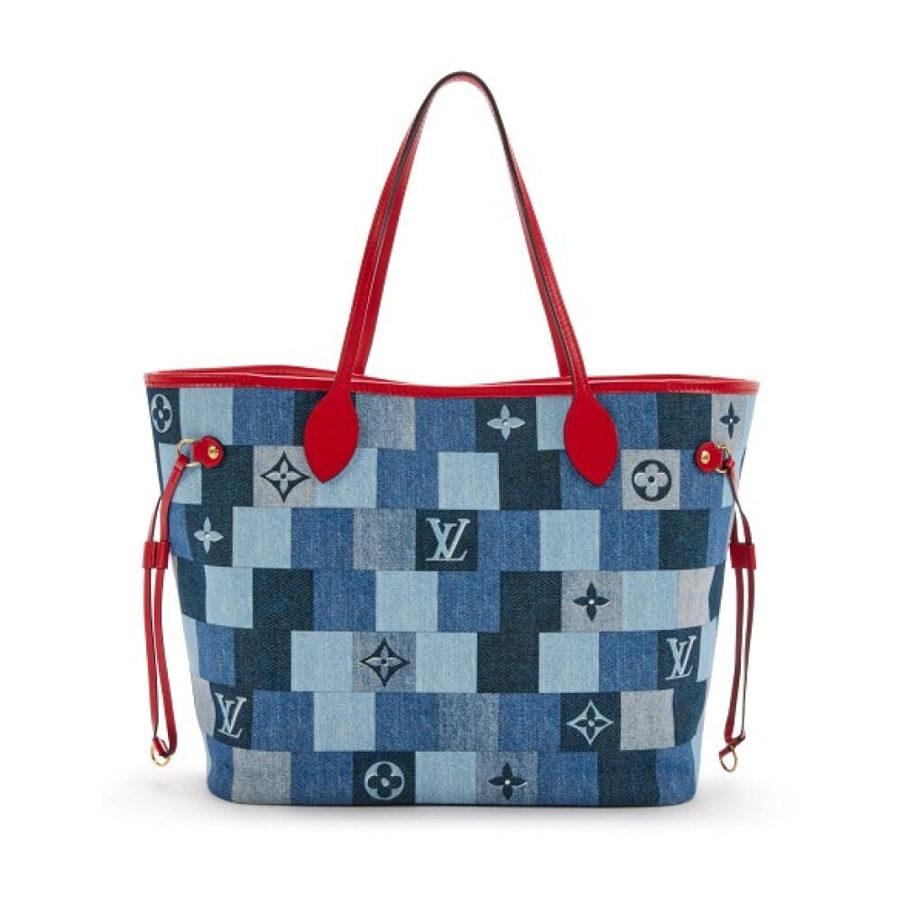 Blue and Red Damier Monogram Patchwork Denim Neverfull MM Gold Hardware, 2019