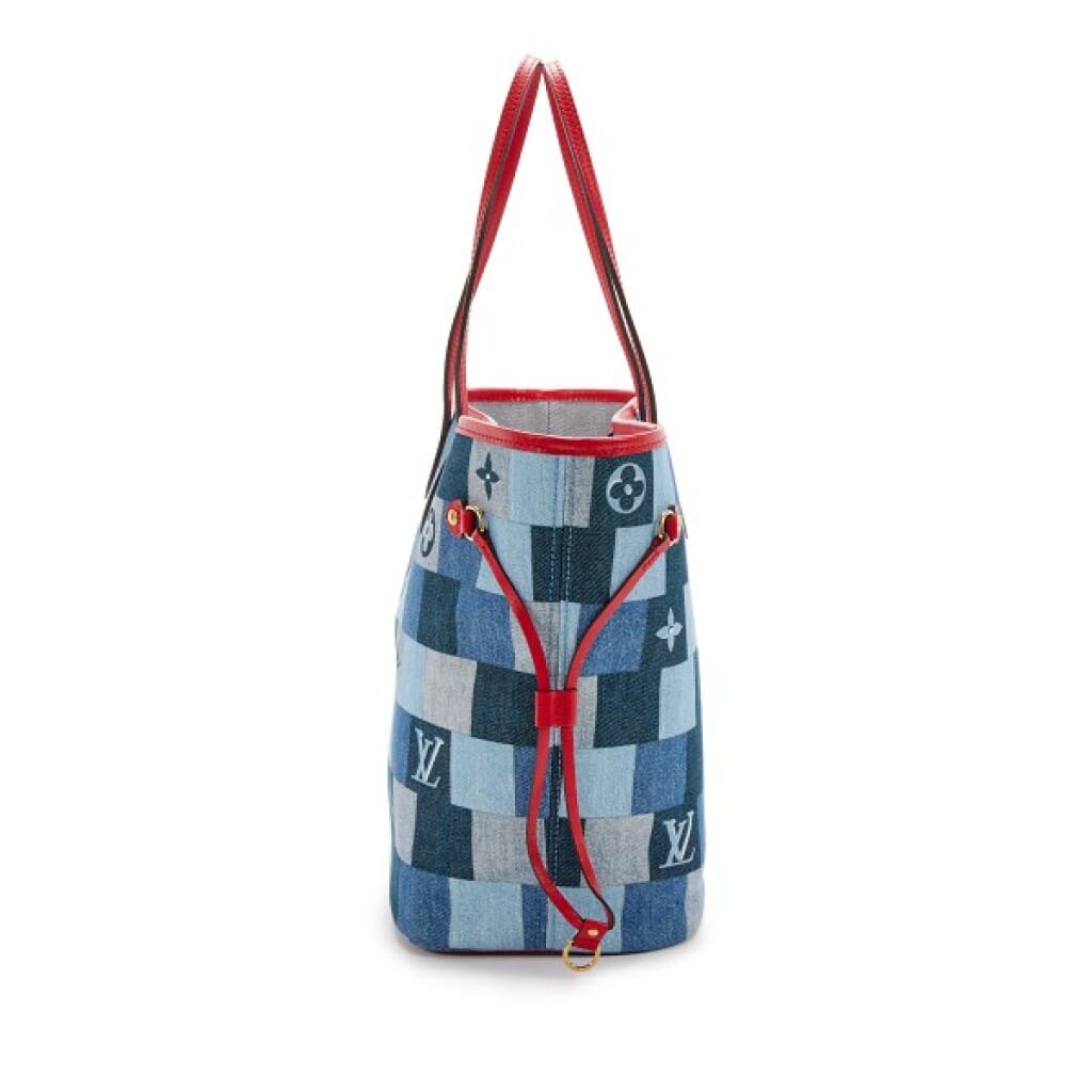 Blue and Red Damier Monogram Patchwork Denim Neverfull MM Gold Hardware, 2019