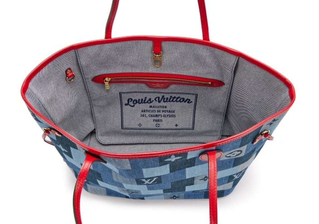 Blue and Red Damier Monogram Patchwork Denim Neverfull MM Gold Hardware, 2019