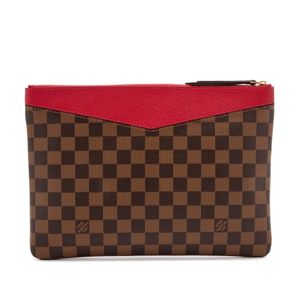 Brown Damier Ebene Coated Canvas and Red Leather Daily Pouch Gold Hardware, 2019