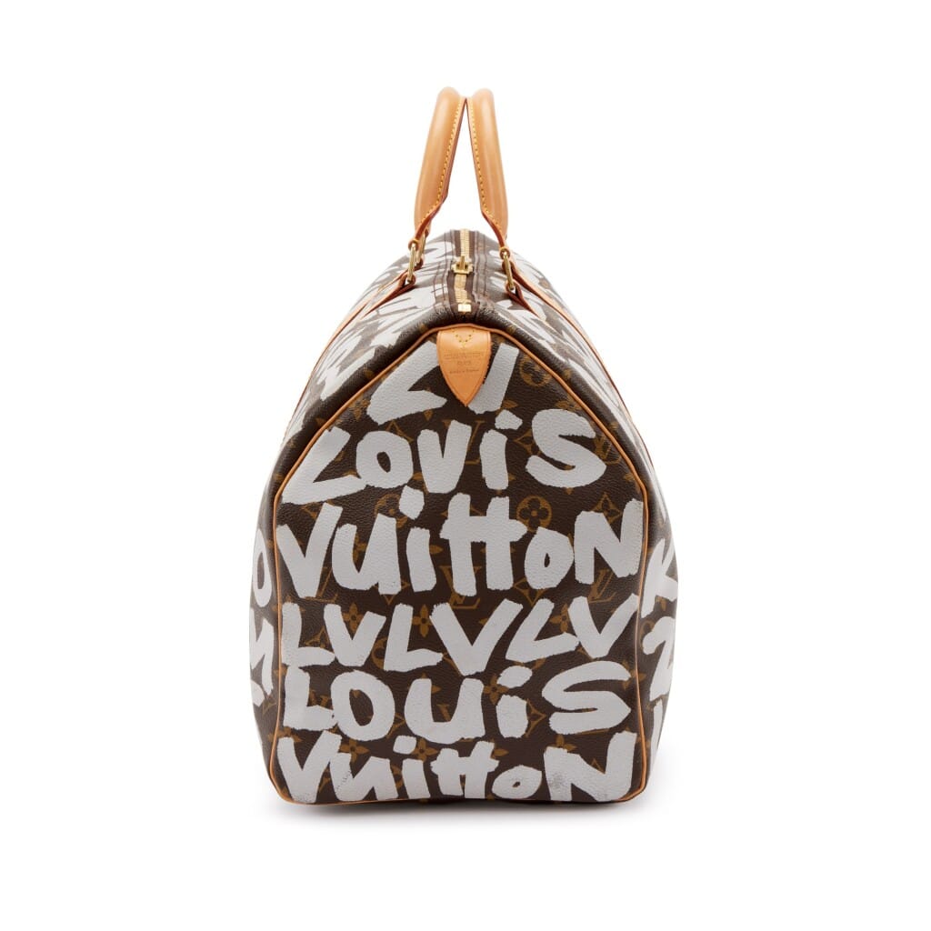 Stephen Sprouse Grey and Brown Monogram Graffiti Coated Canvas Keepall 50 Gold Hardware, 2001