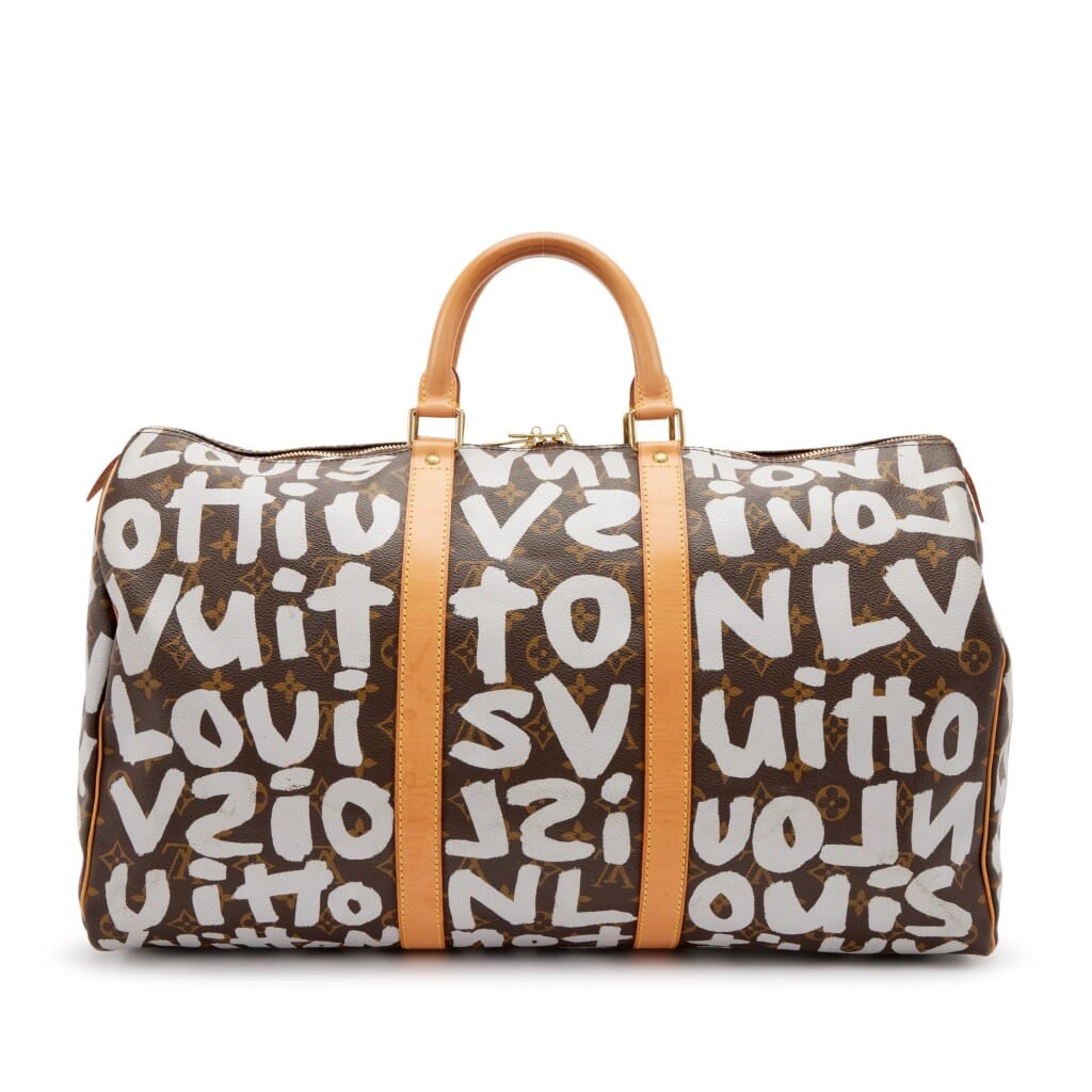 Stephen Sprouse Grey and Brown Monogram Graffiti Coated Canvas Keepall 50 Gold Hardware, 2001