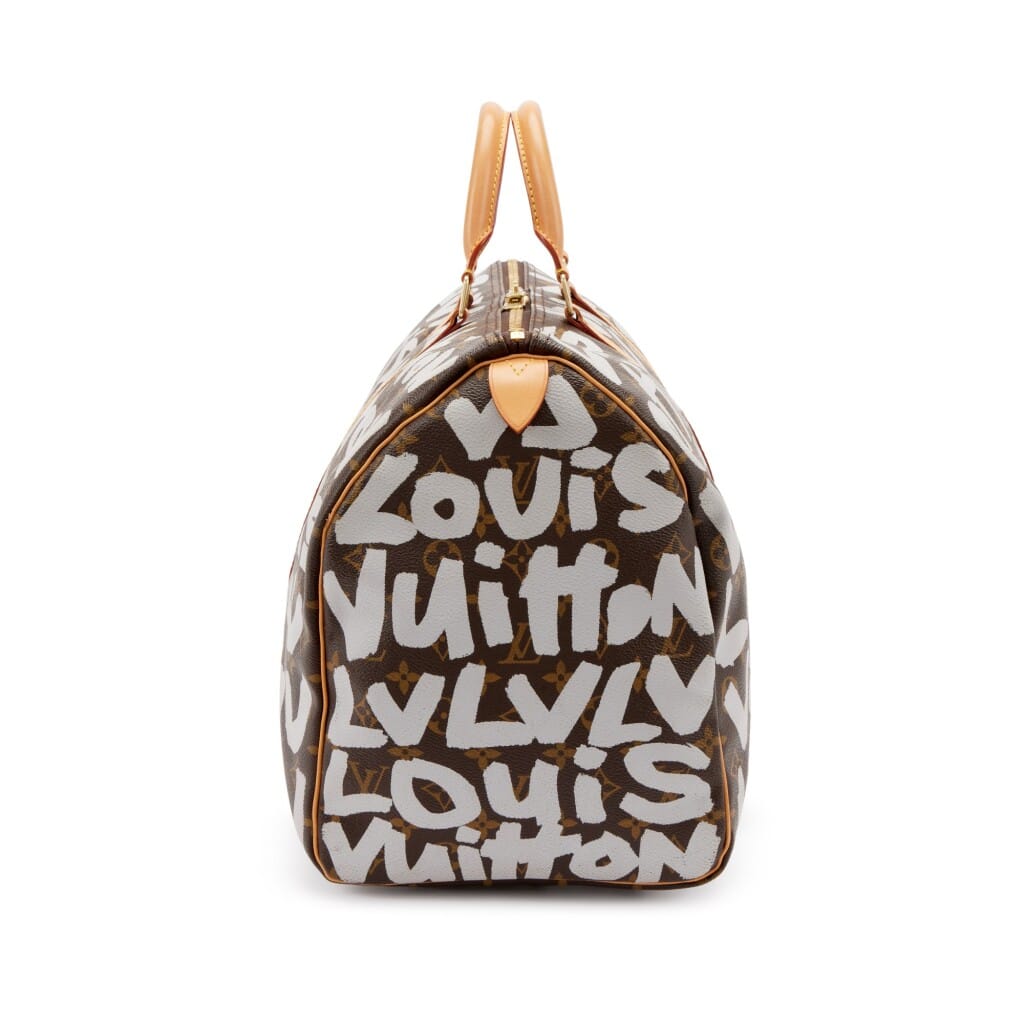 Stephen Sprouse Grey and Brown Monogram Graffiti Coated Canvas Keepall 50 Gold Hardware, 2001