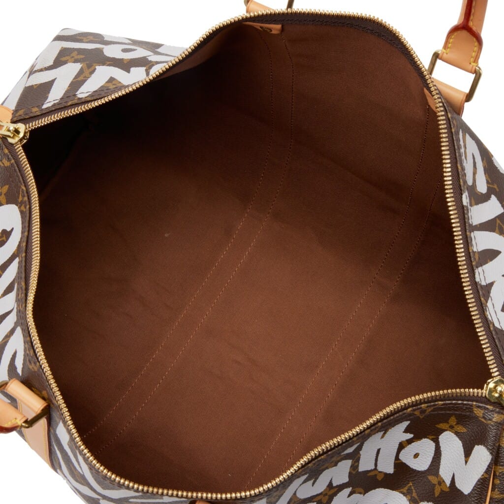 Stephen Sprouse Grey and Brown Monogram Graffiti Coated Canvas Keepall 50 Gold Hardware, 2001