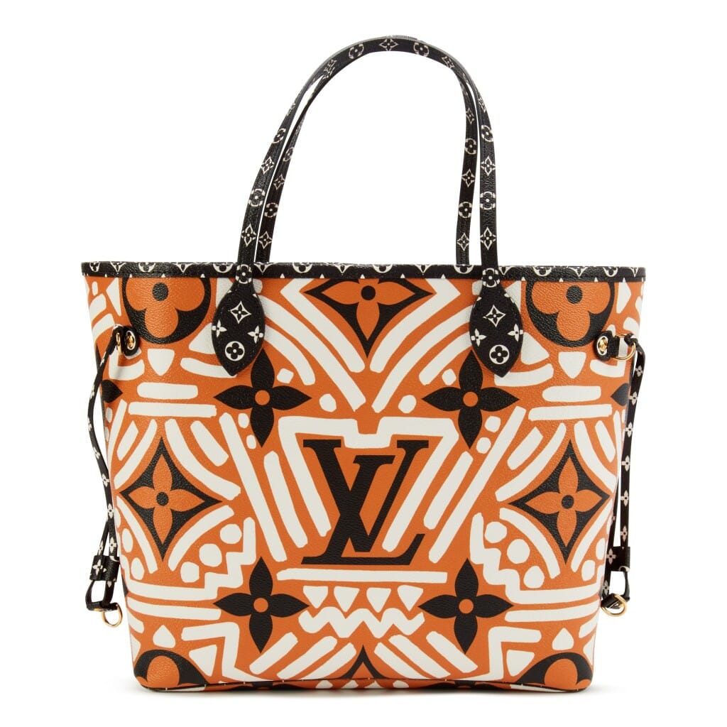 Caramel, Black, and White Giant Monogram Crafty Coated Canvas Neverfull MM Gold Hardware, 2020