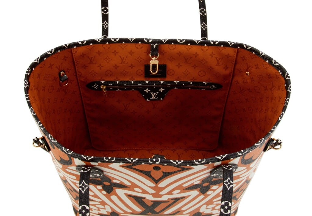 Caramel, Black, and White Giant Monogram Crafty Coated Canvas Neverfull MM Gold Hardware, 2020
