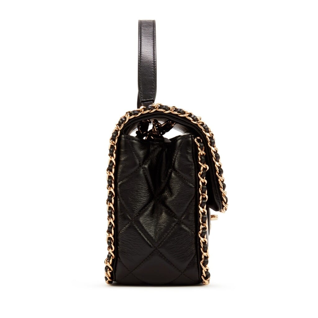 Black Quilted Aged Calfskin Medium Chain Around Single Flap Gold Hardware, 2020