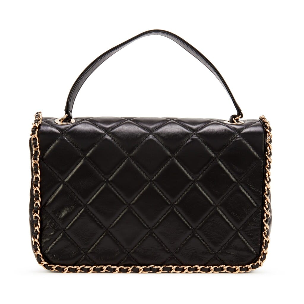 Black Quilted Aged Calfskin Medium Chain Around Single Flap Gold Hardware, 2020