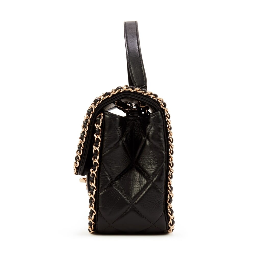 Black Quilted Aged Calfskin Medium Chain Around Single Flap Gold Hardware, 2020