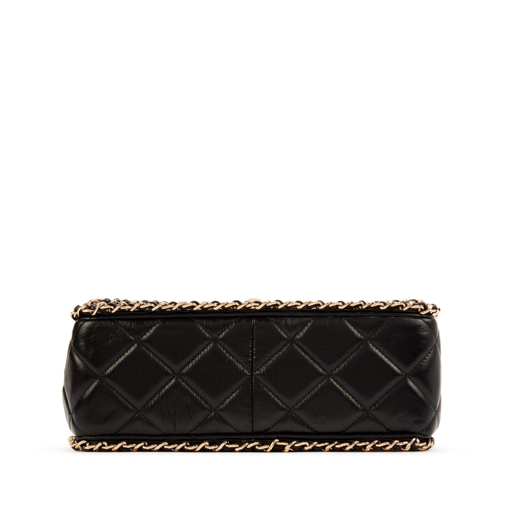Black Quilted Aged Calfskin Medium Chain Around Single Flap Gold Hardware, 2020
