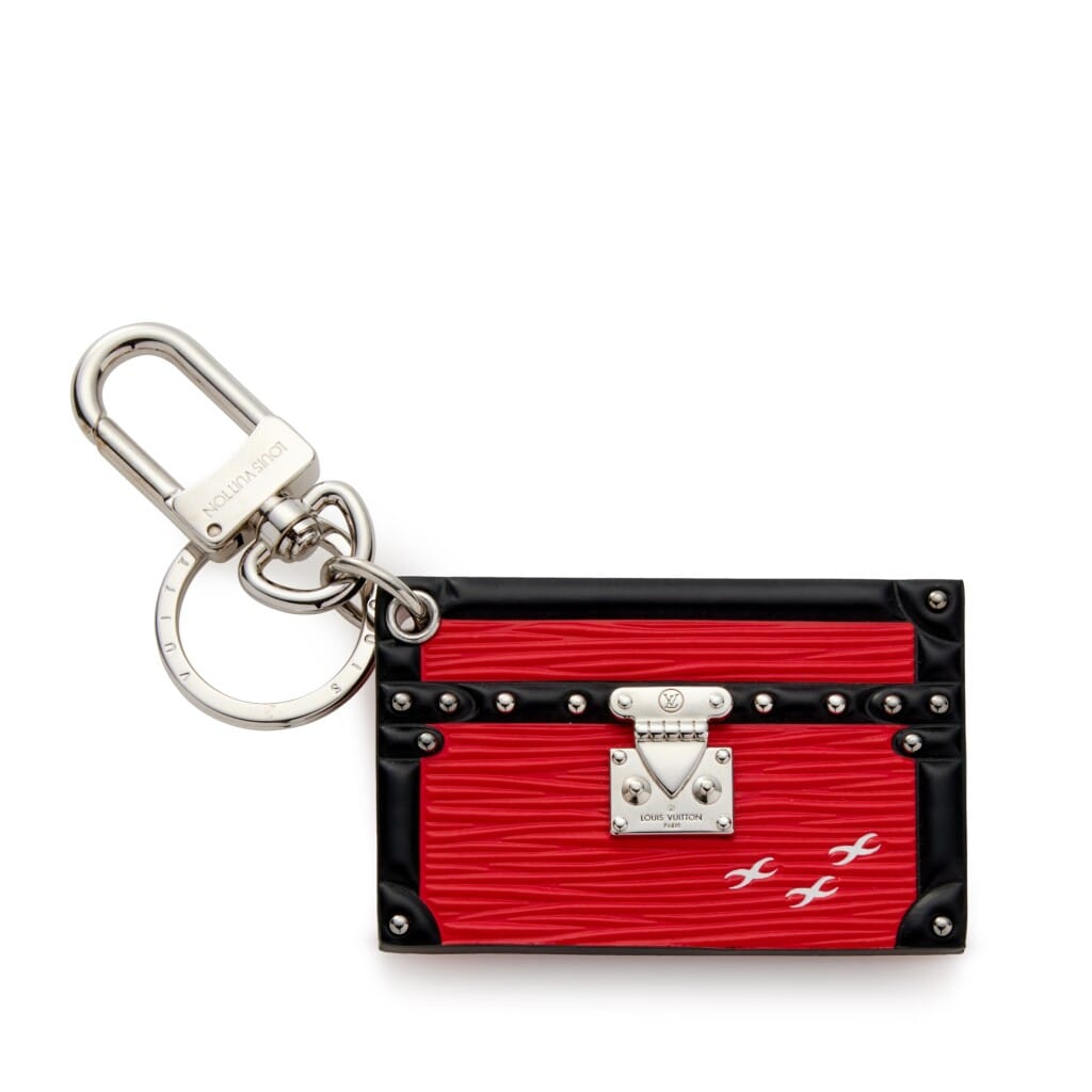 Red and Black Epi Leather Petite Malle Keychain Silver Hardware
