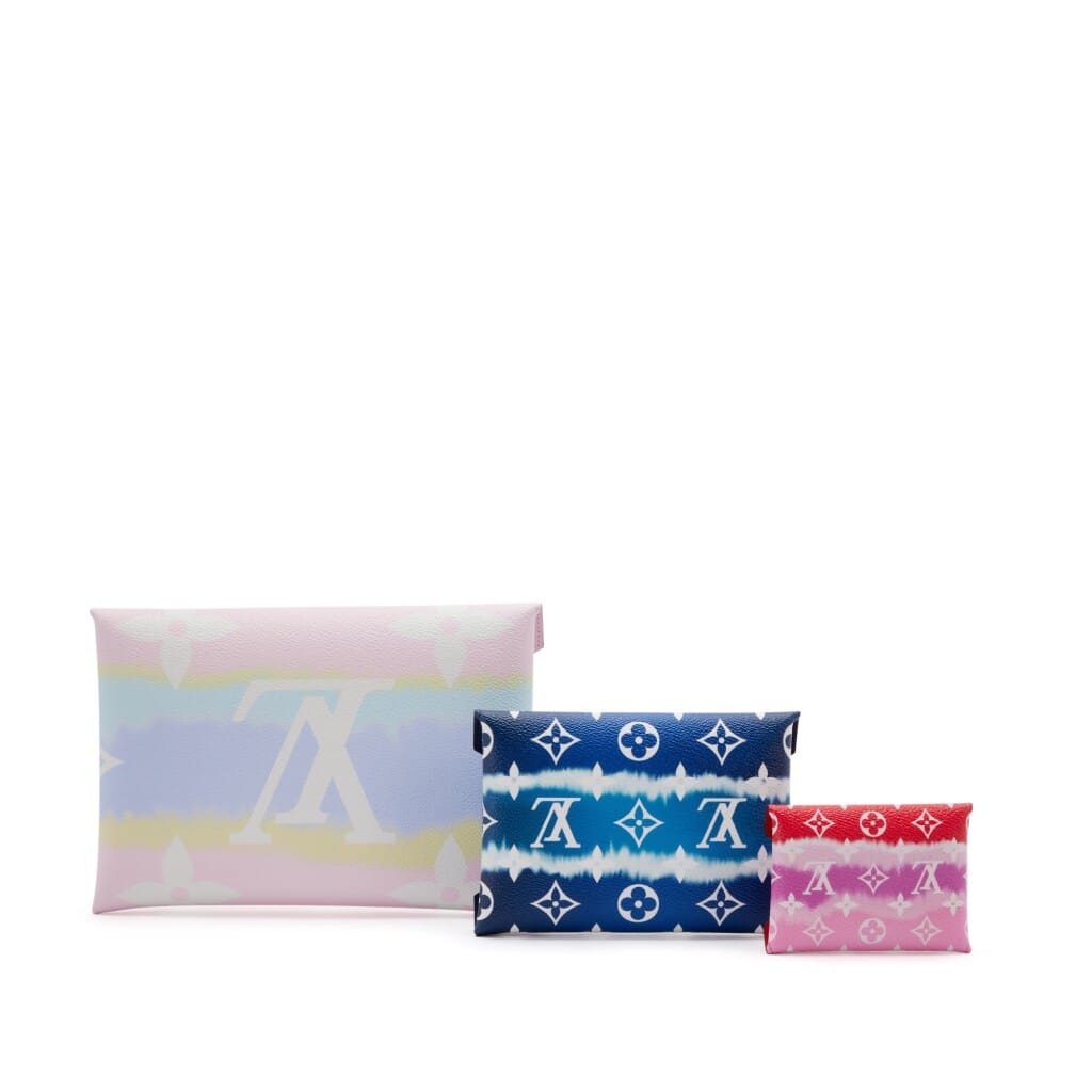 Set of Three; Multicolor Monogram Escale Coated Canvas Kirigami Pouches Silver Hardware, 2020