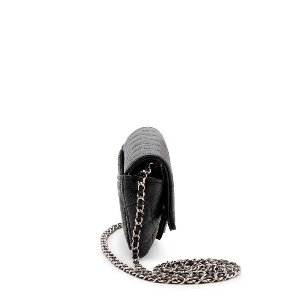 Black Quilted Caviar Glasses Case on Chain Silver Hardware, 2021