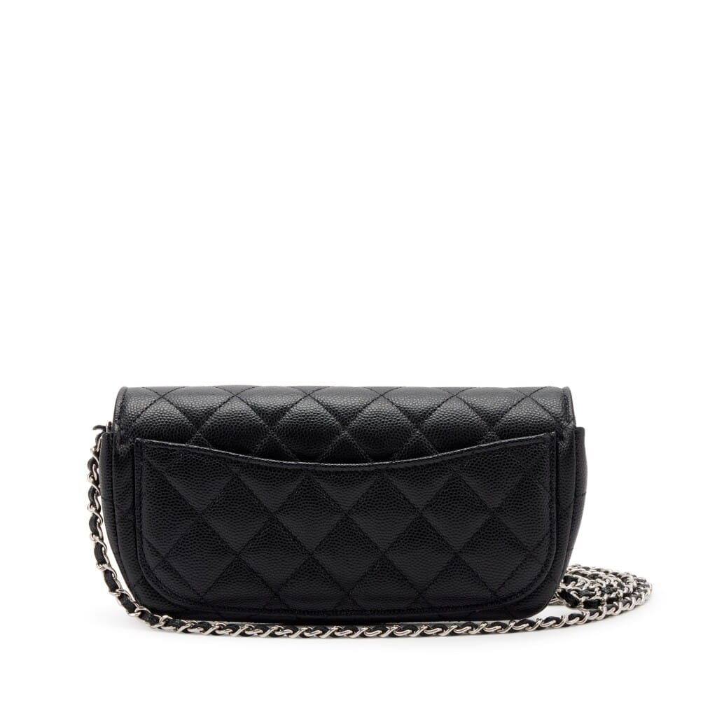 Black Quilted Caviar Glasses Case on Chain Silver Hardware, 2021