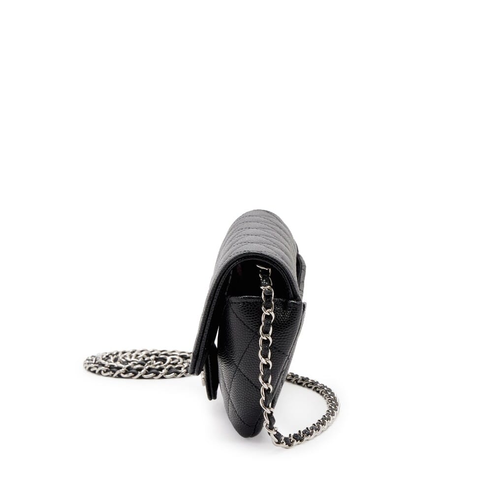 Black Quilted Caviar Glasses Case on Chain Silver Hardware, 2021