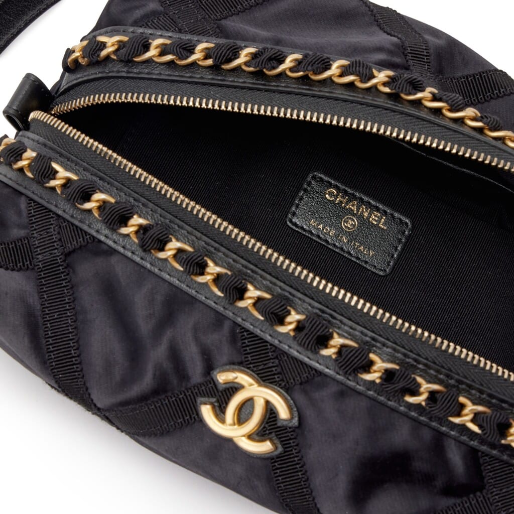 Black Nylon Pouch with Sleep Mask Gold Hardware, 2022