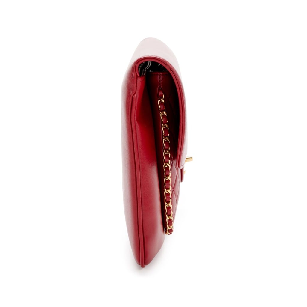 Red Quilted Lambskin CC Unchained Clutch Gold Hardware, 2017