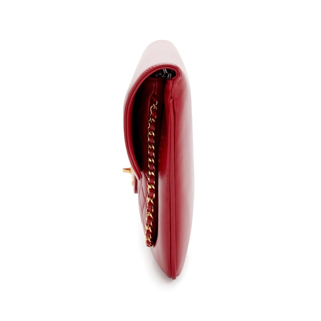 Red Quilted Lambskin CC Unchained Clutch Gold Hardware, 2017