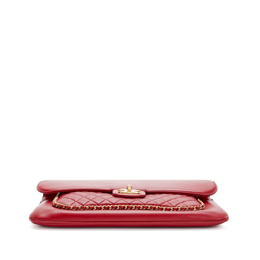 Red Quilted Lambskin CC Unchained Clutch Gold Hardware, 2017