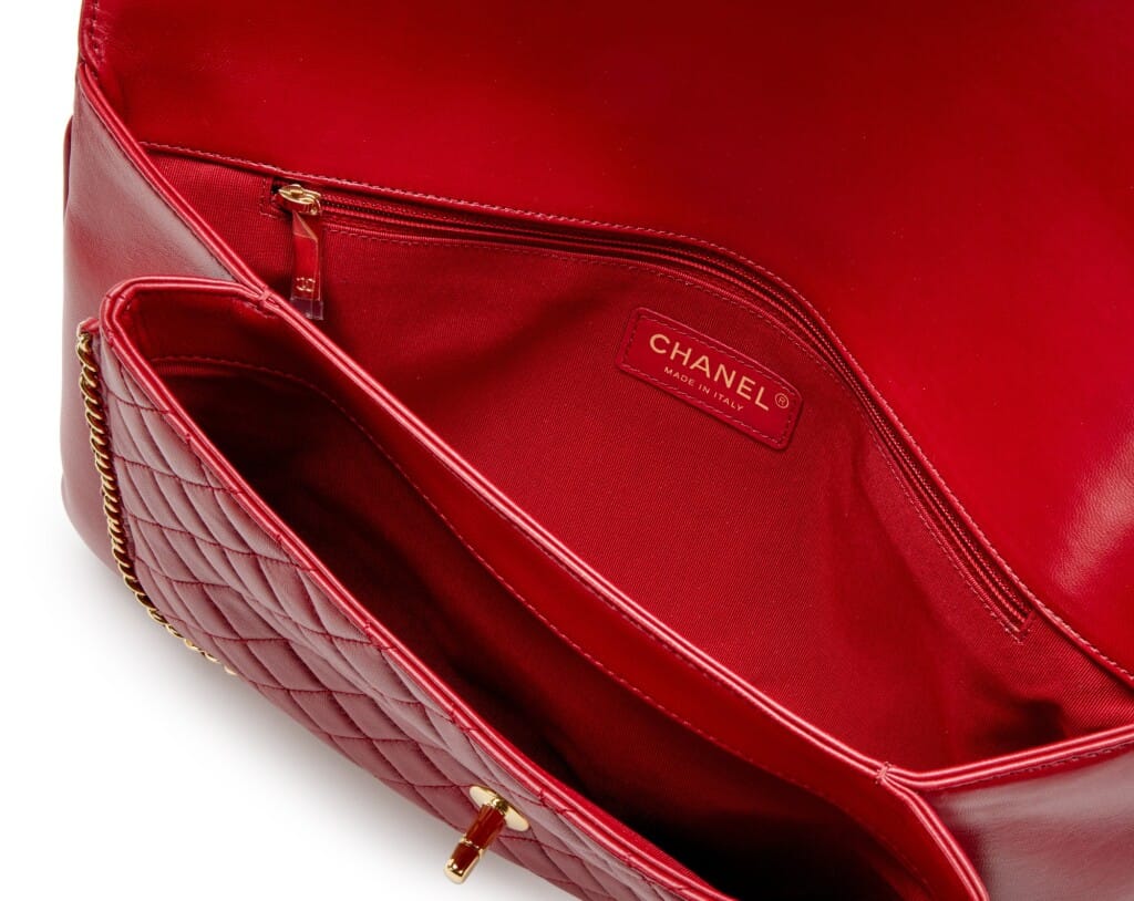 Red Quilted Lambskin CC Unchained Clutch Gold Hardware, 2017
