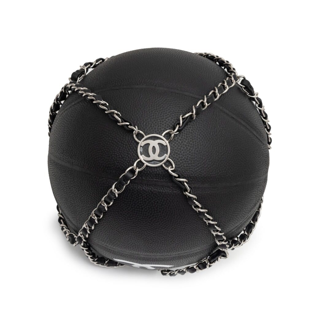 Silver and Black Rubber Basketball and Black Calfskin Net Silver Hardware, 2019